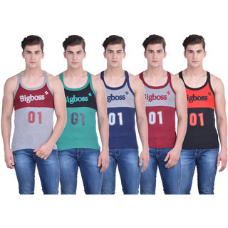 Dollar Bigboss Multicolor Plain Pack of 5 Vest for Men