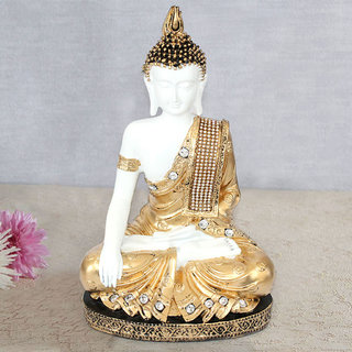 Show Kart Golden White Color 11.5 Inch Clay Buddha Statue (5 x 7 x 11.5 (IN))