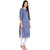 Jaipur Kurti Blue Self Design Round Neck 3/4th Sleeve Cotton Kurta