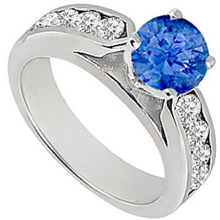 Sapphire And Diamond Engagement Ring 14K White Gold 0.75 CT TGW