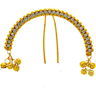 Anuradha Art Golden Finish Sparkling Stone Designer Classy Hair Accessories Brooch For Women/Girls