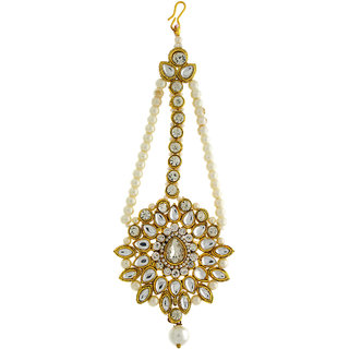 Anuradha Art Golden Finish White Colour Stylish Pearl Beads Hair Accessories Brooch For Women/Girls