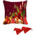meSleep Red Merry Christmas Digitally Printed Cushion Cover (With Filling - 16x16 Inches) - With 2 Pcs Free Christmas Hats