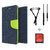 Wallet Flip cover for Reliance Lyf Wind 1  (BLUE) With Zipper Earphone(3.5mm) & SD Memory Card Adapter (Assorted Color)
