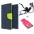 Wallet Flip cover for HTC Desire 526  (BLUE) With Raag Earphone(3.5mm) & Memory Card Reader(Assorted Color)