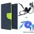 Wallet Flip cover for Reliance Lyf Water 7  (BLUE) With Raag Earphone(3.5mm) & Micro Usb Smiley Cable (Assorted Color)