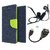 Wallet Flip cover for HTC Desire 816  (BLUE) With Raag Earphone(3.5mm) & Micro otg Cable (Assorted Color)
