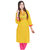 Forever Solutions Yellow Embroidered Cotton Stitched Kurti