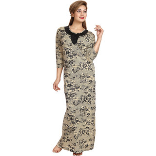 Be You Fashion Women Serena Satin Beige Printed Nightgown