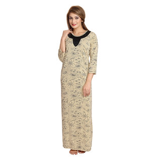 Be You Fashion Women Serena Satin Beige Printed Nightgown