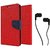 Micromax Canvas Xpress 2 E313  Mercury Wallet Flip case Cover (RED) With Champ Earphone(3.5mm jack)