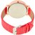 Round Dial Red Leather Strap Analog Watch For Women