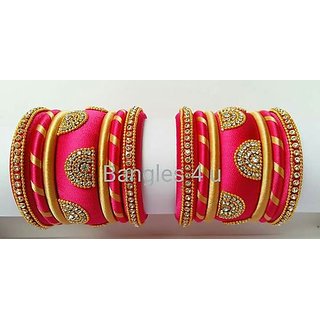 Yellow and pink clearance silk thread bangles