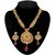 Kriaa by JewelMaze Zinc Alloy Gold Plated Maroon And Green Pota Stone Necklace Set-AAA0562