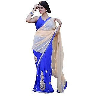 Chhabra 555 Beige Georgette Embroidered Saree With Blouse