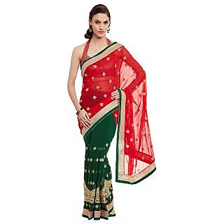 Chhabra 555 Red Georgette Embroidered Saree With Blouse