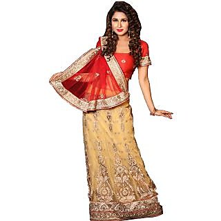 Chhabra 555 Red Net Embroidered Saree With Blouse