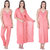 Claura Women's Satin Pack of 4 pc Night Dress in Peach Color