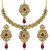 Kriaa by JewelMaze Zinc Alloy Gold Plated Maroon Austrian Stone Necklace Set With Maang tikka-AAA0652