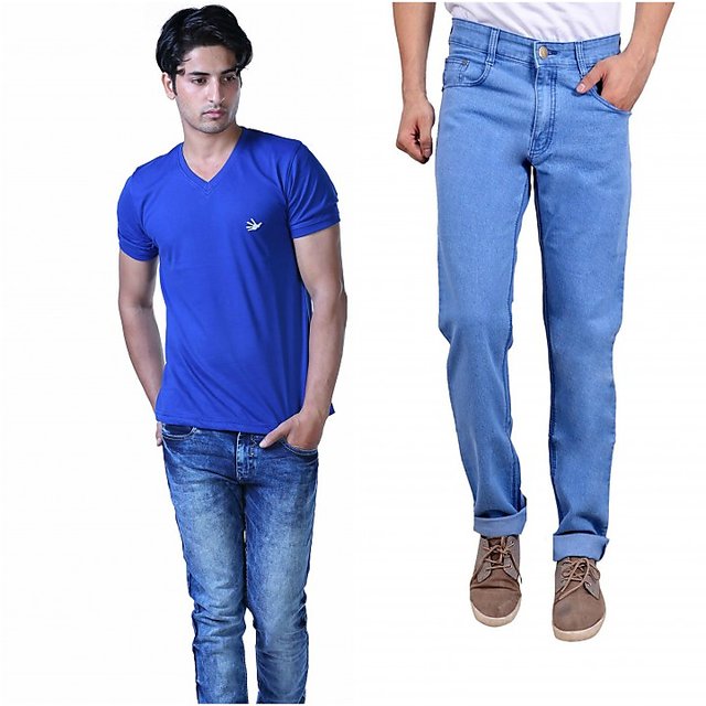 Light blue jeans on sale combination t shirt