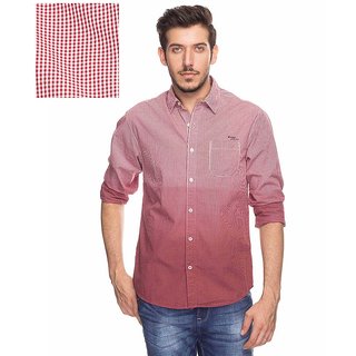 Buy Mufti Red Spread Collar Full Sleeves Casual Shirt For Men