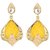 Kriaa by JewelMaze Zinc Alloy Gold Plated Yellow  White Pearl  Kundan Dangle Earrings-AAA1162