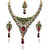 Kriaa by JewelMaze Zinc Alloy Gold Plated Maroon And Green Austrian Stone  Kundan Necklace Set With Maang tikka-AAA0743