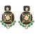 Kriaa by JewelMaze Zinc Alloy Gold Plated Green Pota Stone Meenakari Dangle Earrings-AAA1146