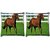 Snoogg Pack Of 2 Brown Horse Running Digitally Printed Cushion Cover Pillow 10 x 10 Inch