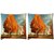 Snoogg Pack Of 2 Orange Leaves In Trees Digitally Printed Cushion Cover Pillow 10 x 10 Inch