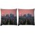 Snoogg Pack Of 2 Green Roads In City Digitally Printed Cushion Cover Pillow 14 x 14 Inch