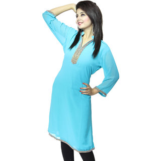 sky blue plain kurti design