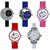Round Dial Black  Blue  Pink  Red Leather Strap Analog Watch For Women(Combo)