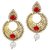 Kriaa by JewelMaze Maroon Austrian Stone Pearl Drop Gold Plated Chandbali Earrings-AAA0424