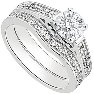 Diamond Engagement Ring With Diamond Wedding Band Sets In 14K White Gold