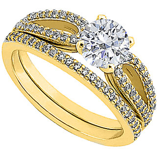Diamond Engagement Ring With Diamond Wedding Ring In 14K Yellow Gold