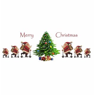 Wall Dreams Merry Christmas Jolly Santa On Skating Scooter With Gifts  Christmas Tree Wall Stickerss (60cmX90cm)