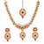 Kriaa by JewelMaze Zinc Alloy Gold Plated Orange Austrian Stone Necklace Set With Maang tikka-AAA0525