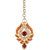 Kriaa by JewelMaze Zinc Alloy Gold Plated Orange Austrian Stone Necklace Set With Maang tikka-AAA0525