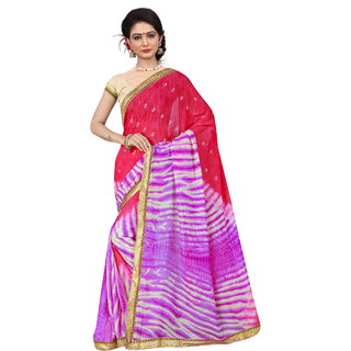 RK FASHIONS Purple Georgette Party Wear Printed Saree With Unstitched Blouse - RK236782
