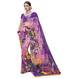 RK FASHIONS Pink Georgette Party Wear Printed Saree With Unstitched Blouse - RK220082