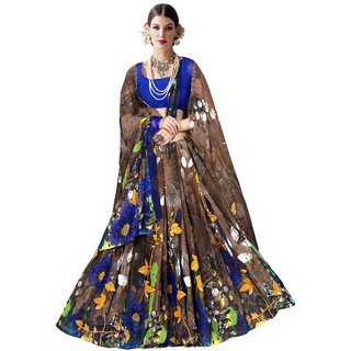 RK FASHIONS Brown Georgette Party Wear Printed Saree With Unstitched Blouse - RK220152