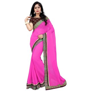 RK FASHIONS Pink Georgette Party Wear Printed Saree With Unstitched Blouse - RK214892