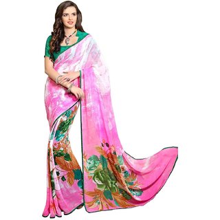 RK FASHIONS Pink Faux Georgette Party Wear Printed Saree With Unstitched Blouse - RK215082
