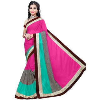 RK FASHIONS Pink Lycra Party Wear Printed Saree With Unstitched Blouse - RK219522