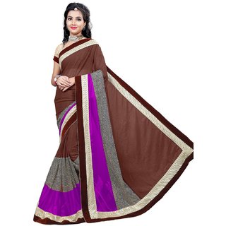 RK FASHIONS Brown Lycra Party Wear Printed Saree With Unstitched Blouse - RK219532