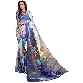 RK FASHIONS Blue Faux Georgette Party Wear Printed Saree With Unstitched Blouse - RK215122