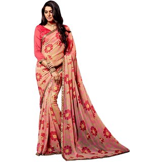 RK FASHIONS Pink Chiffon Party Wear Printed Saree With Unstitched Blouse - RK227712