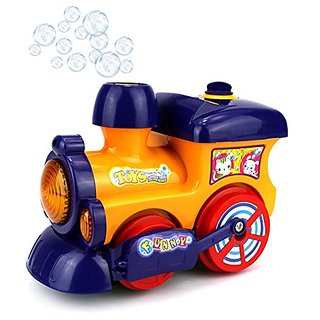 Funny Cartoon Bubble Train Battery Operated Bubble Blowing Children Kids Bump and Go Toy Train w Cool Flashing Lights