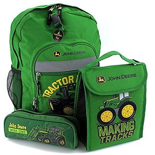 Buy John Deere 16 inch Backpack Lunch Bag and Pencil Pouch Set Green Tractor Power Online 8374 from ShopClues